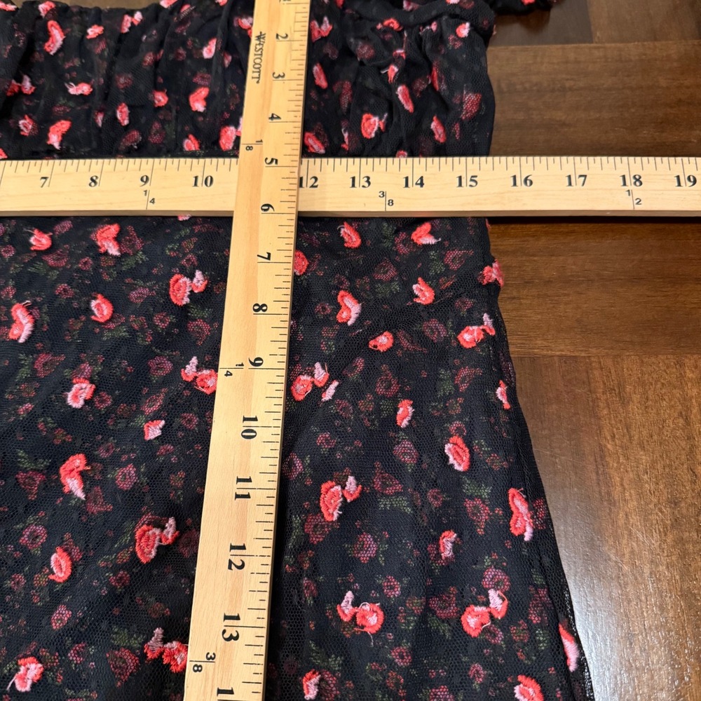 Free People Black Mini Dress with Pink Floral Print Whimsy Goth - Picture 11 of 12